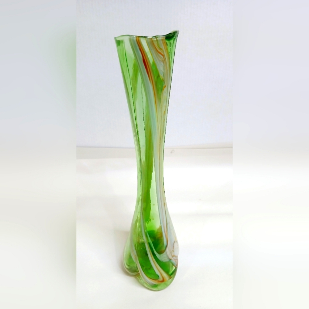 Elegant Tall Green Swirl Glass Vase